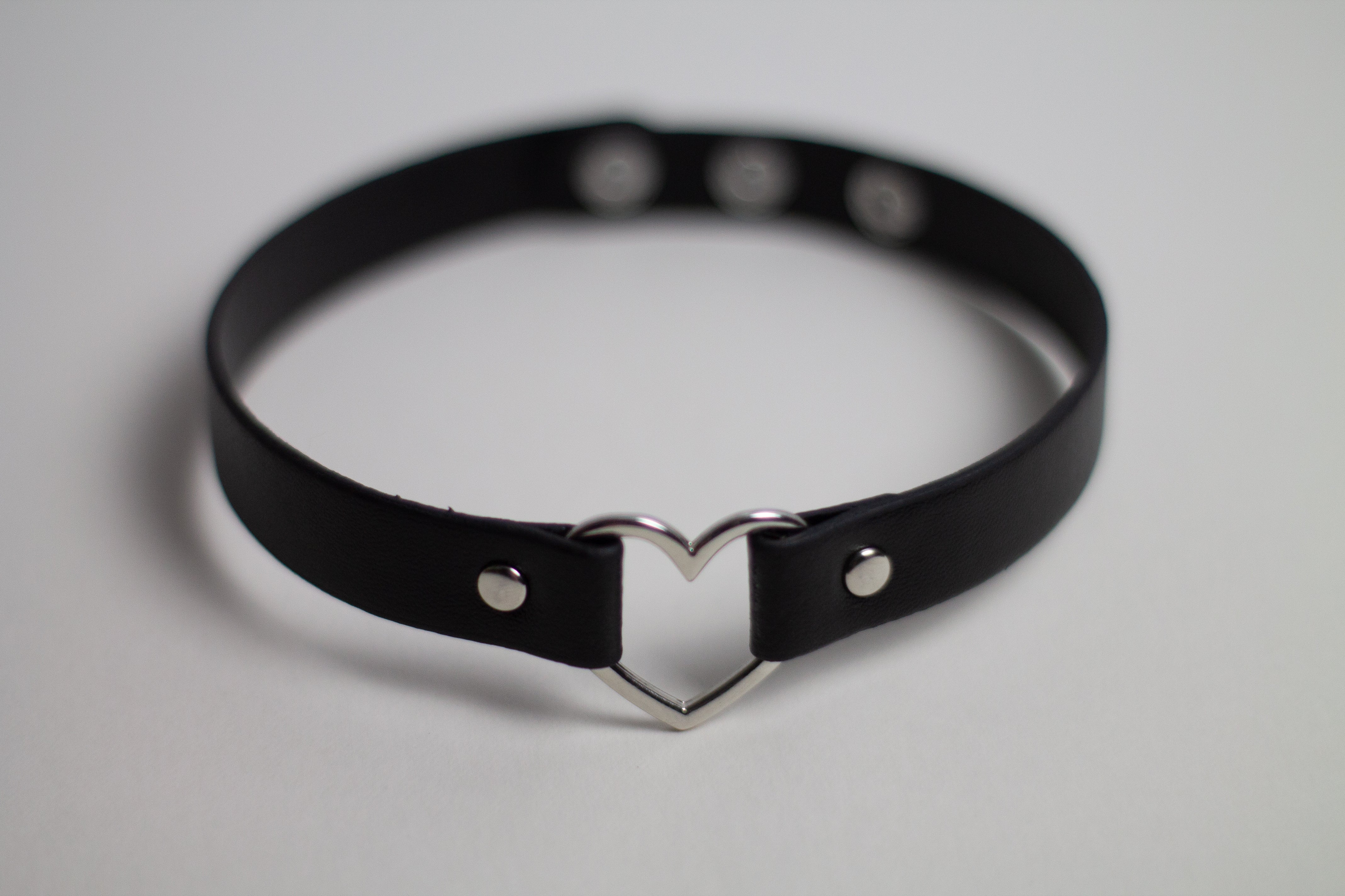 Premium Silver Heart Vegan Leather Choker